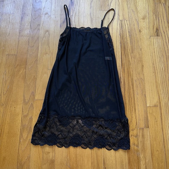 Vintage Lace Sheer Slip Dress Black Gold Whimsigoth Lingerie Camisole Tank S VTG - Picture 6 of 8